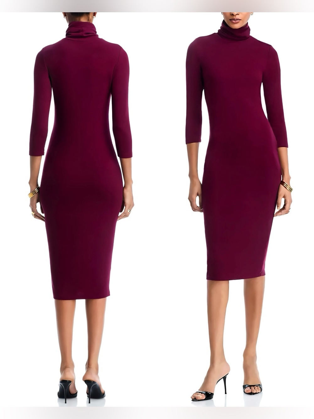 Forever 21 • Burgundy Ribbed Knit Turtleneck Bodycon Midi Dress